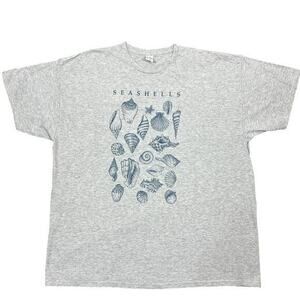 Seashell Beachy T-Shirt Unisex 2XL Gray Blue S/S Crewneck Coastal Resort Marine